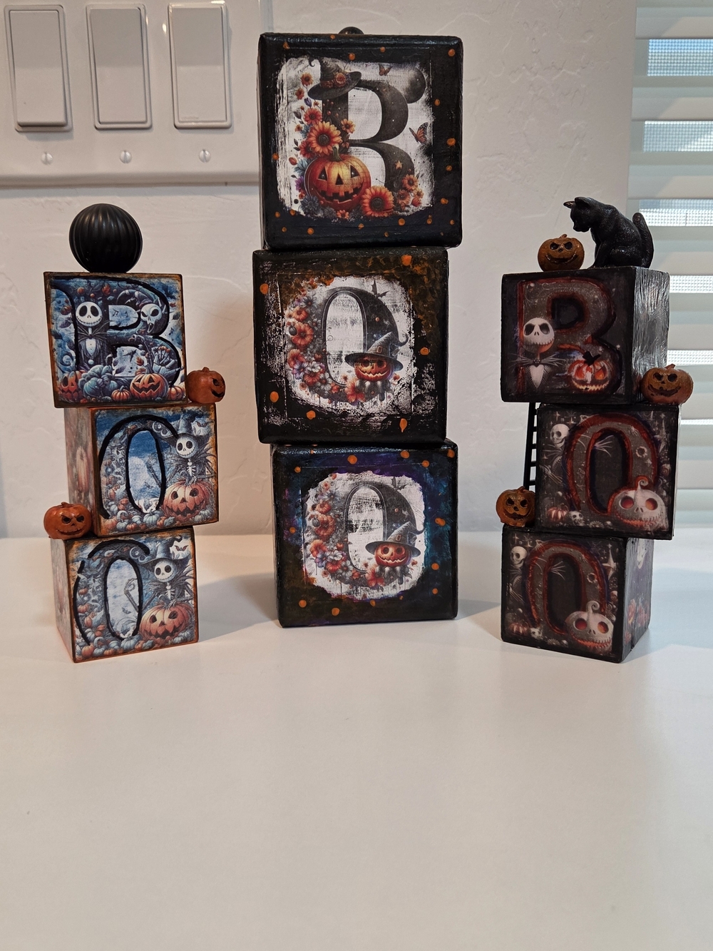 🎃 Spooky Vintage "BOO" Blocks Halloween Decor Set – Handmade! 🎃